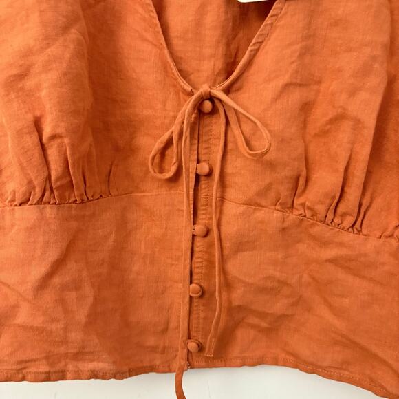 Levi’s Linen Cotton Puff Sleeve Blouse Sz L Rust Burnt Orange Button Front Top - Picture 7 of 10